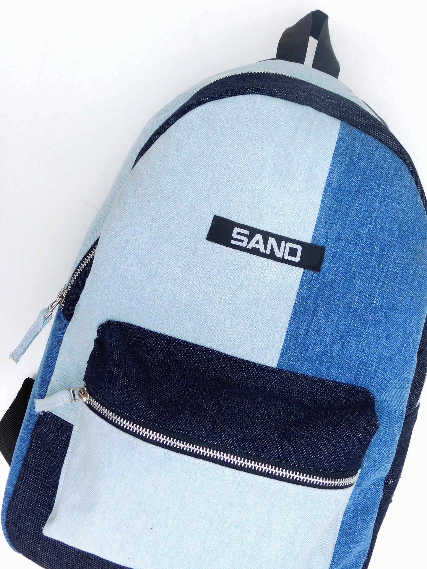 Mochila escolar patchwork denim