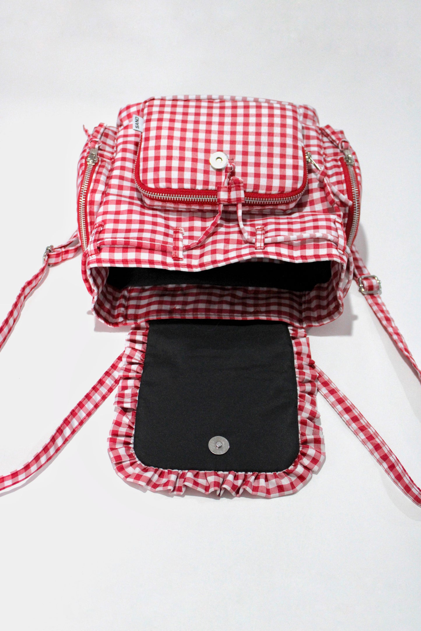 Mochila volantes rojo y blanco